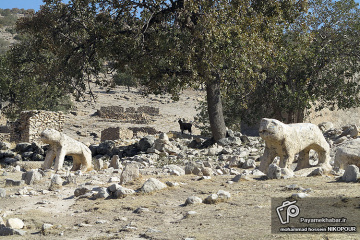 شیرهای سنگی گورستان چندصدساله روستای کنده ای استان