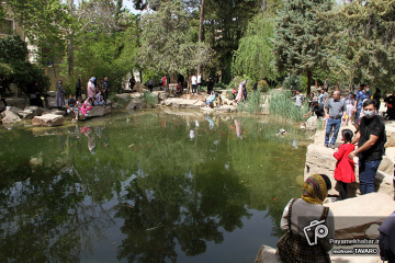 مهمانان نوروزی در باغ ارم شیراز - برکه باغ ارم