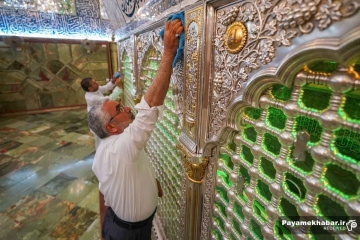 آماده سازی حرم مطهر حضرت امیرالمومنین (ع) در آستانه عید بزرگ غدیرخم