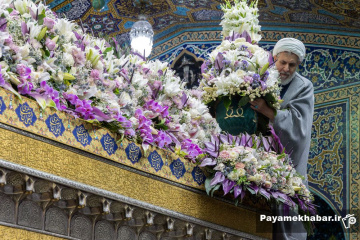 گل‌آرایی ضریح مطهر رضوی در ایام ولادت امام رضا (ع)