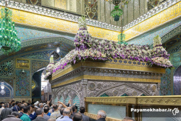 گل‌آرایی ضریح مطهر رضوی در ایام ولادت امام رضا (ع)